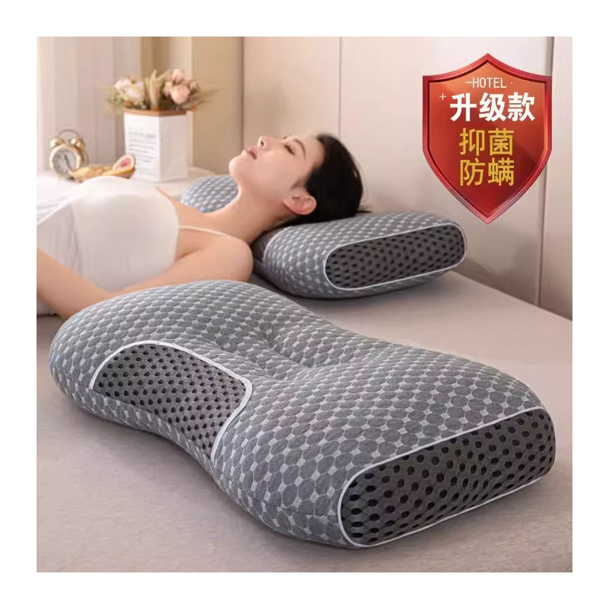 Luxus-Massagekissen mit Nackenschutzzone und Traktionskissenkern für Erwachsene in Schwarz und Grau - Bild 5