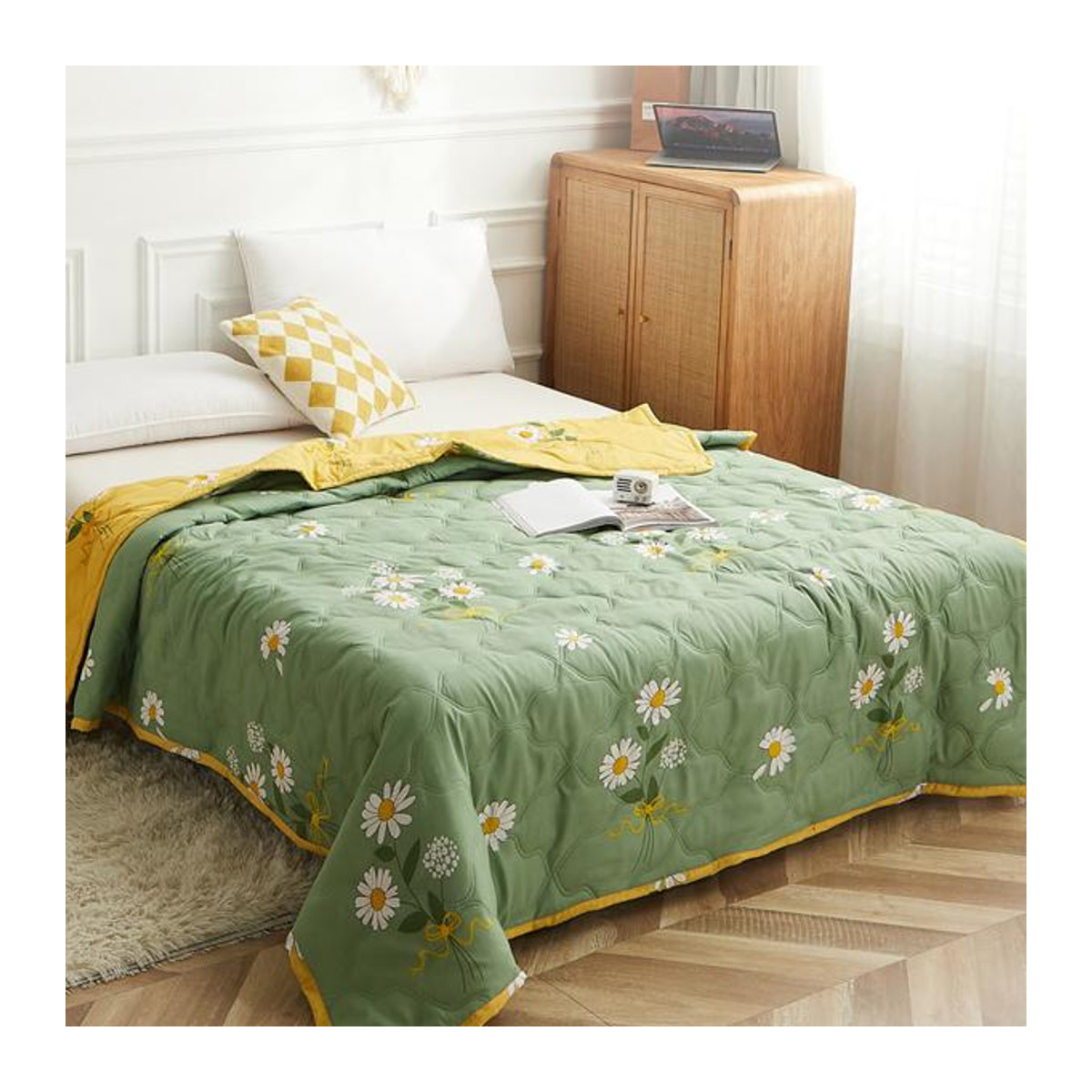 Luxus Patchwork Tagesdecke aus Baumwolle von Big C Home Decor in Grün, B/T: 200 x 230 cm - Bild 4