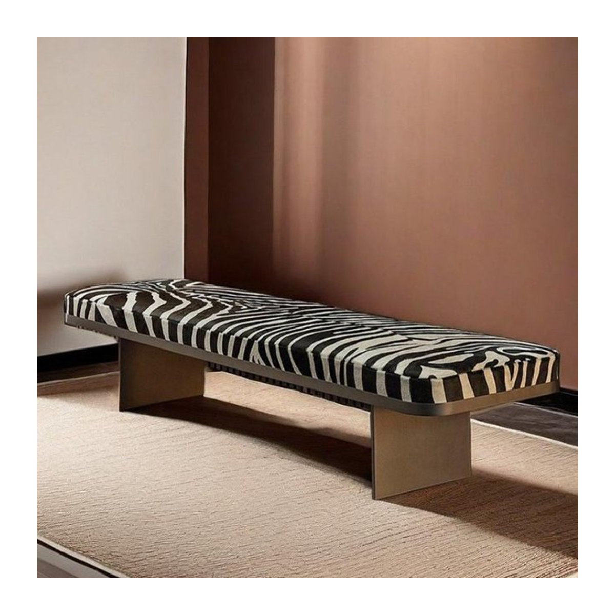 Luxus Polsterhocker mit Animal Print und Metallgestell in Schwarz - Bild 1
