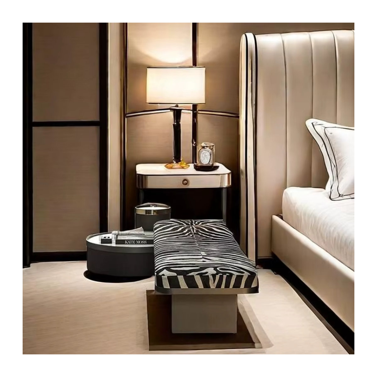 Luxus Polsterhocker mit Animal Print und Metallgestell in Schwarz - Bild 3