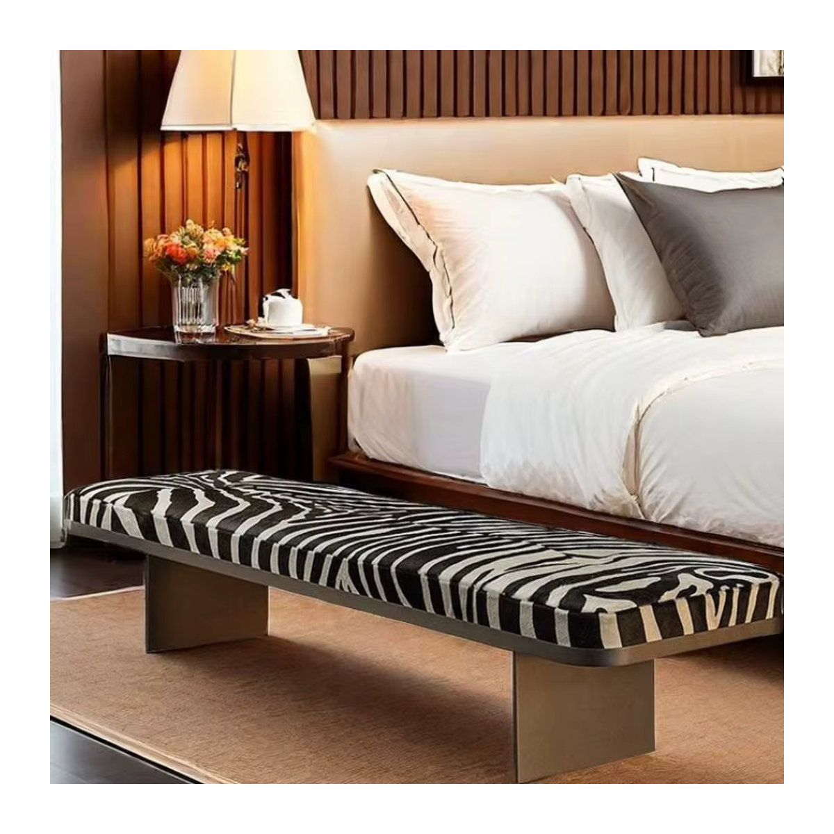 Luxus Polsterhocker mit Animal Print und Metallgestell in Schwarz - Bild 4