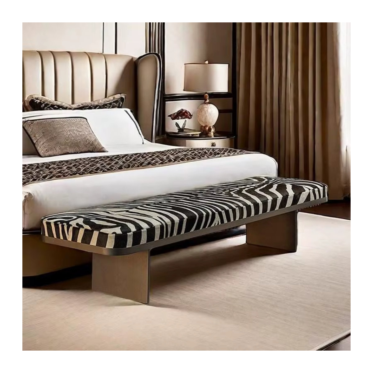Luxus Polsterhocker mit Animal Print und Metallgestell in Schwarz - Bild 5