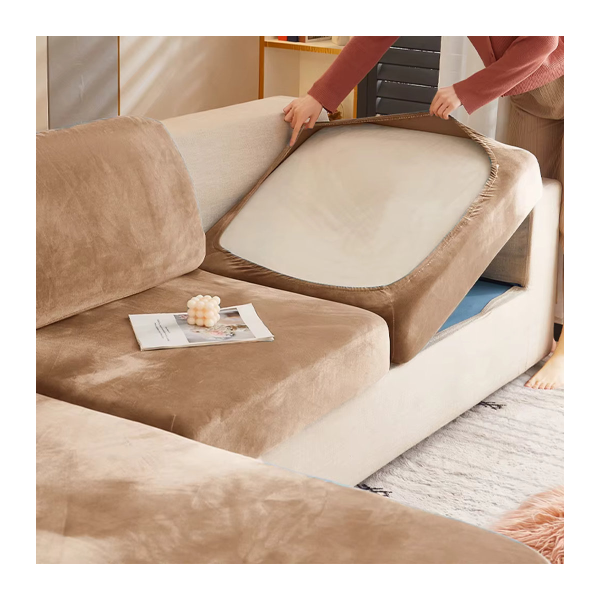 Luxus Samt Sofa Abdeckungen Super Weiche Stretch Couchbezüge für dein Wohnzimmer Waschbar und Haustierfreundlich - Bild 4