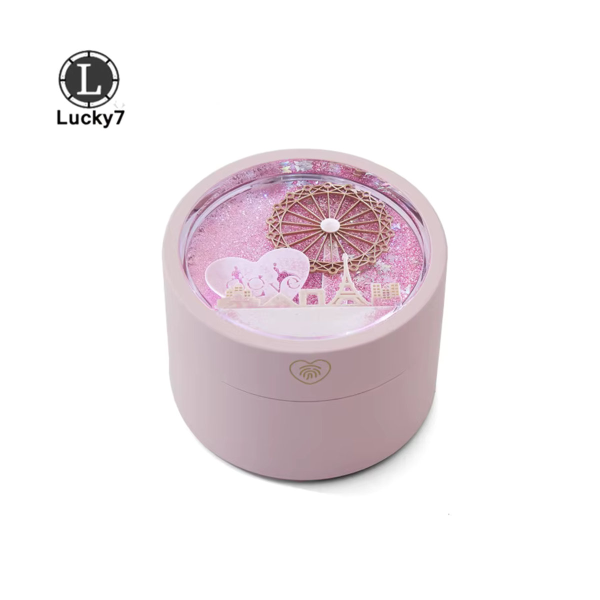 Luxus Schmuckbox von luckyiasv mit LED Induktion Licht und Quicksand Riesenrad Design in Weiß oder Rosa - Bild 3