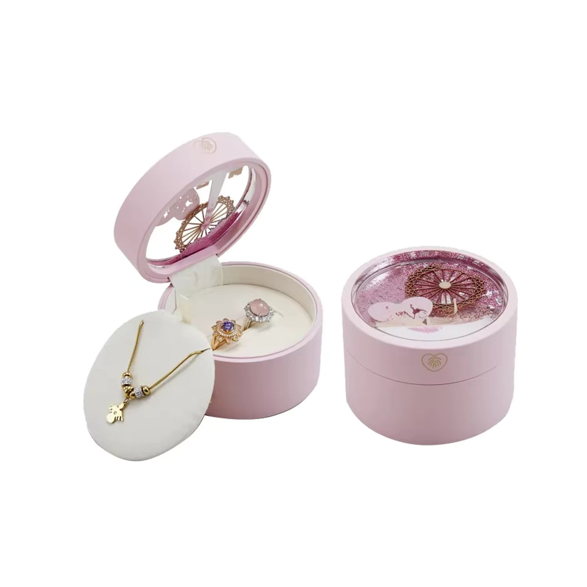 Luxus Schmuckbox von luckyiasv mit LED Induktion Licht und Quicksand Riesenrad Design in Weiß oder Rosa - Bild 4