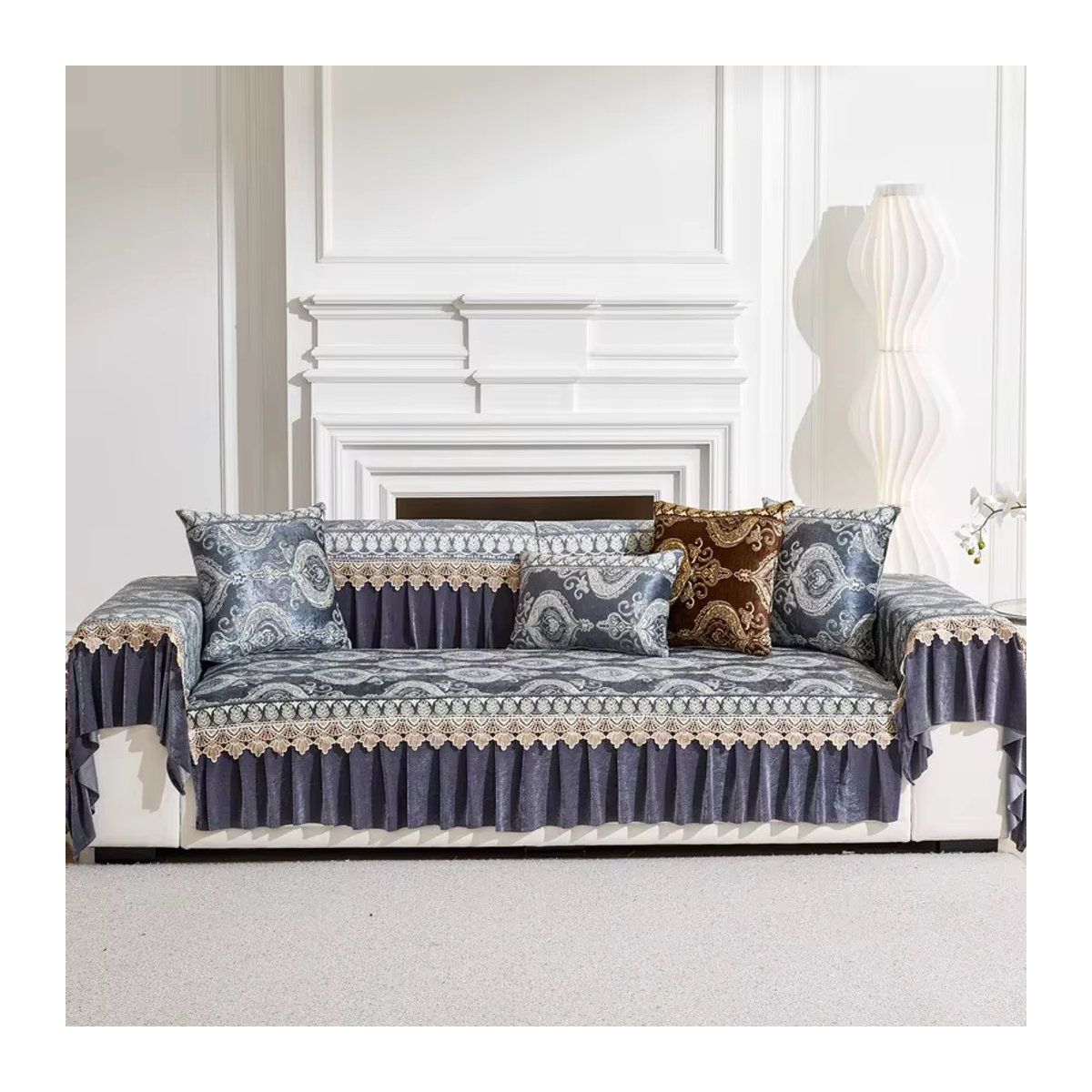 Luxus Sofa Kissenbezug Rutschfest für alle Jahreszeiten in Blau von 静岩汐洁 - Bild 3