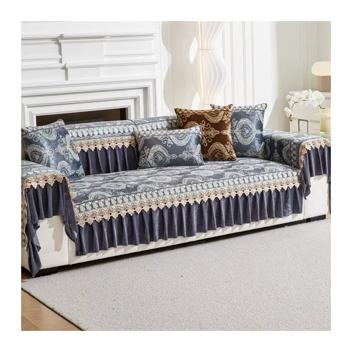 Luxus Sofa Kissenbezug Rutschfest für alle Jahreszeiten in Blau von 静岩汐洁 - Bild 4