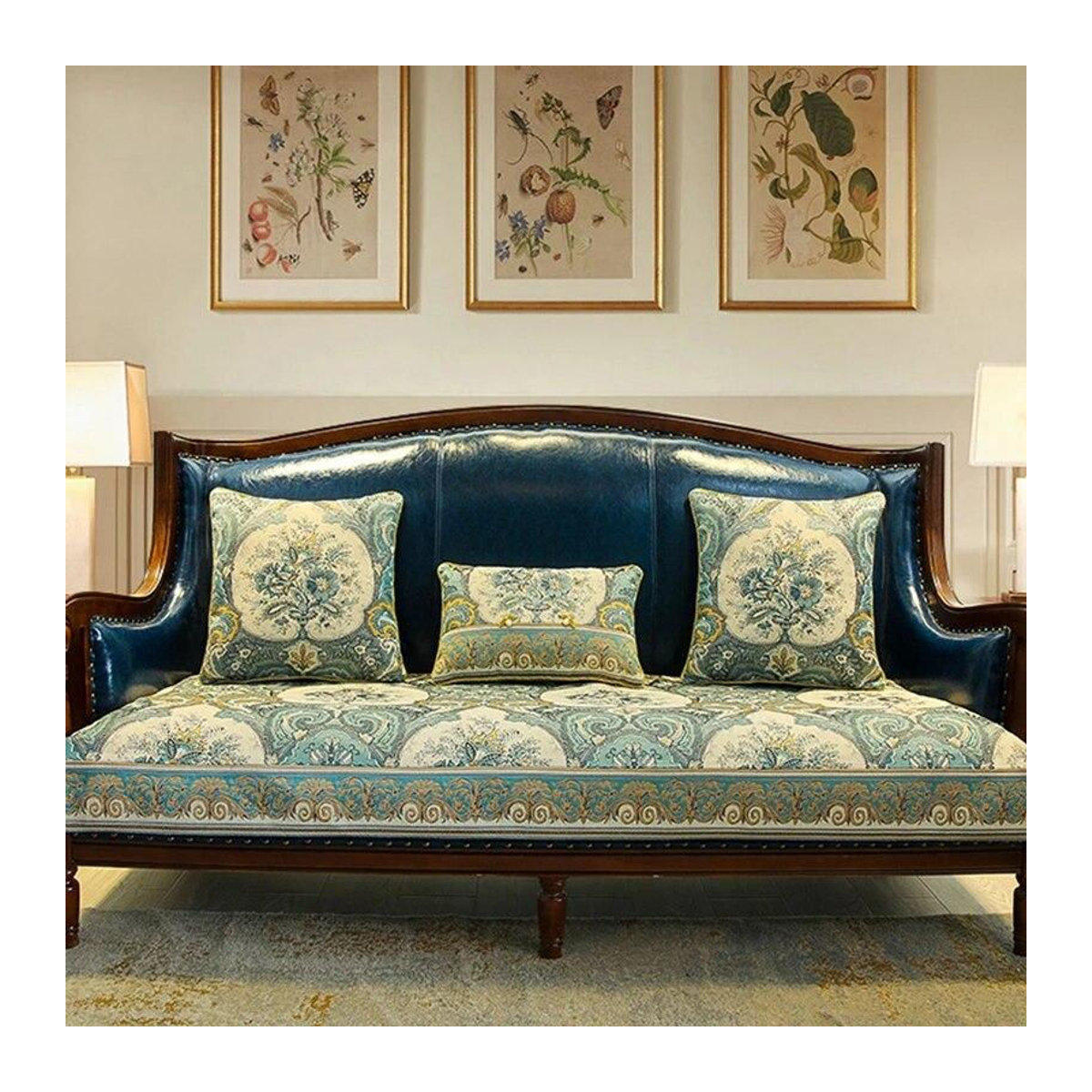 Luxus Sofabezug aus Chenille Jacquard mit Vintage-Stickerei von A Family Of Home Textiles, mehrfarbig, B: 120 cm, T: 70 cm - Bild 2