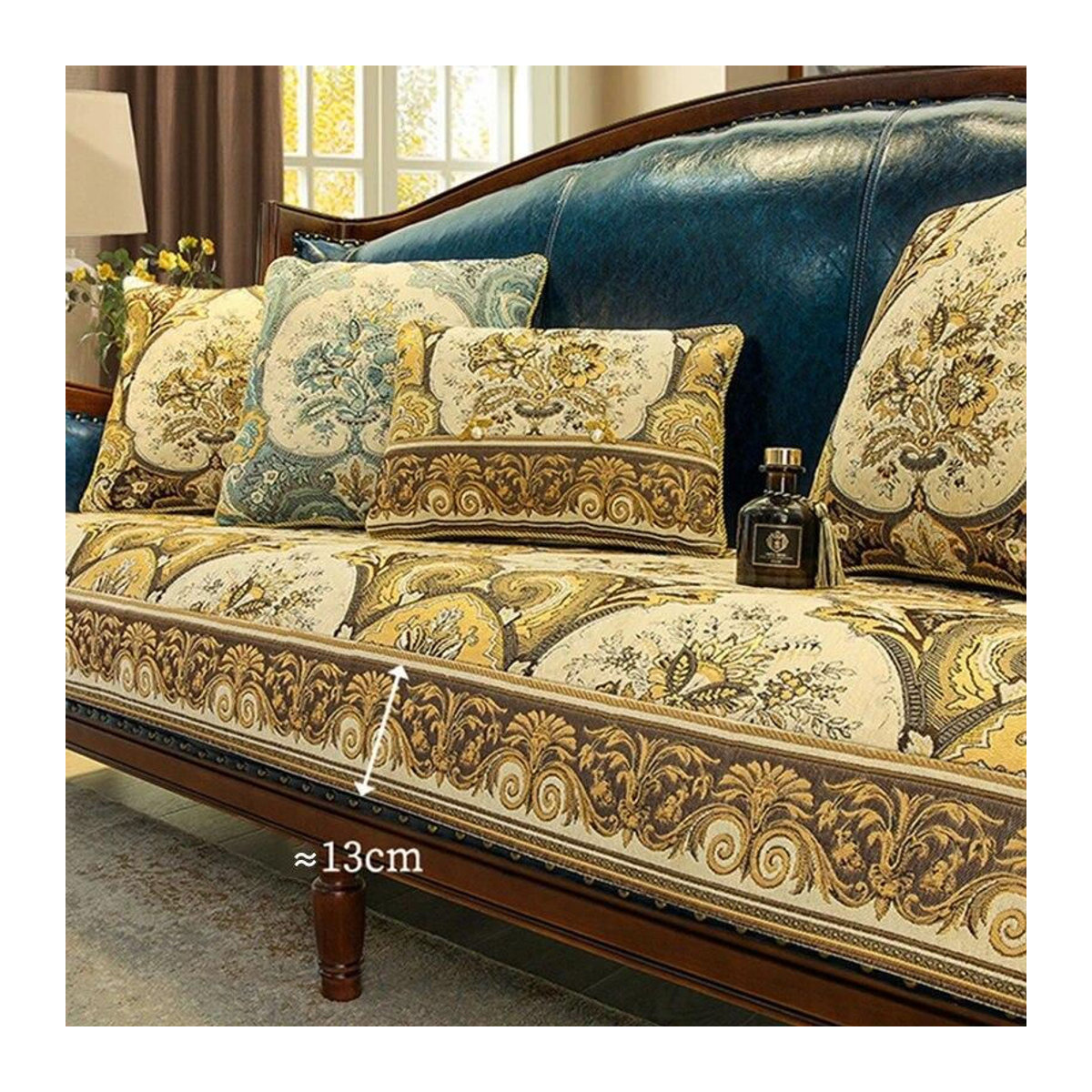 Luxus Sofabezug aus Chenille Jacquard mit Vintage-Stickerei von A Family Of Home Textiles, mehrfarbig, B: 120 cm, T: 70 cm - Bild 5