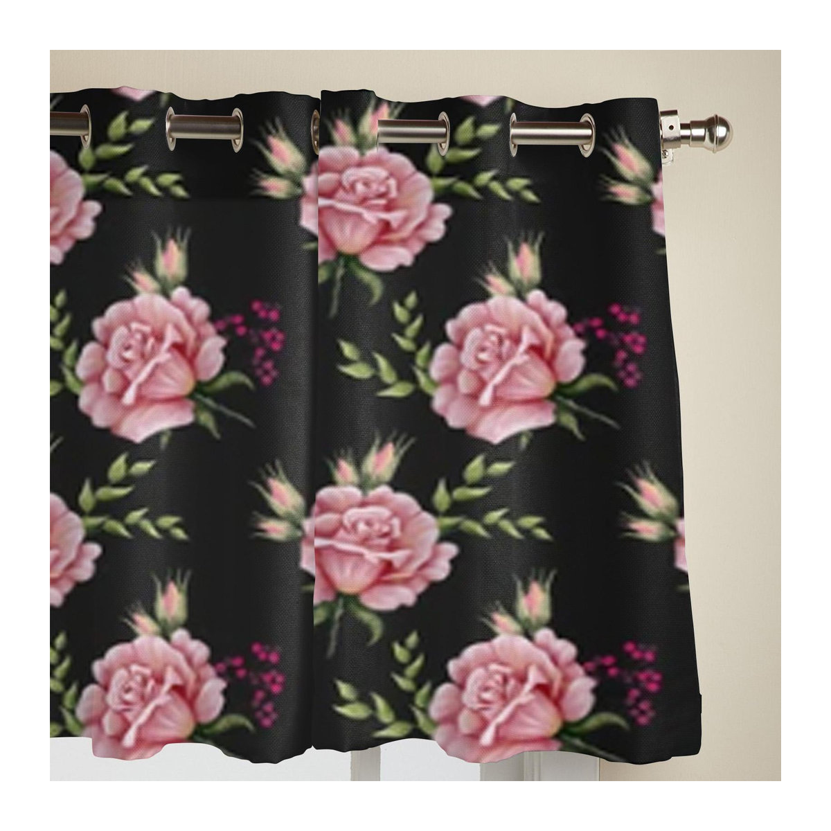 Luxus Vorhang mit Rosenmuster von Binchi Outdoor Equipment in Schwarz, lichtfilternd und beschattend, B: 135 cm, H: 60 cm - Bild 3
