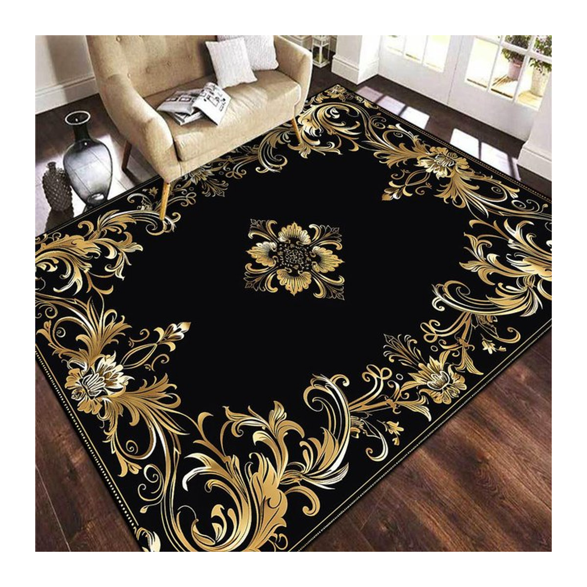 Luxusteppich Binchi Furniture Schwarz für Wohnzimmer und Schlafzimmer, rutschfest und waschbar, B x T: 250 x 180 cm - Bild 1