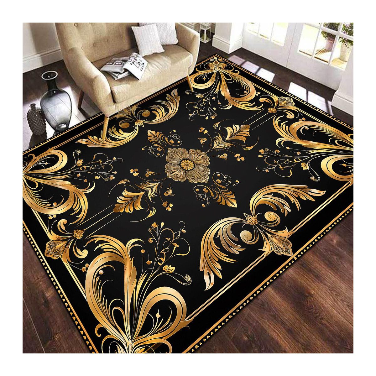 Luxusteppich Binchi Furniture Schwarz für Wohnzimmer und Schlafzimmer, rutschfest und waschbar, B x T: 250 x 180 cm - Bild 2