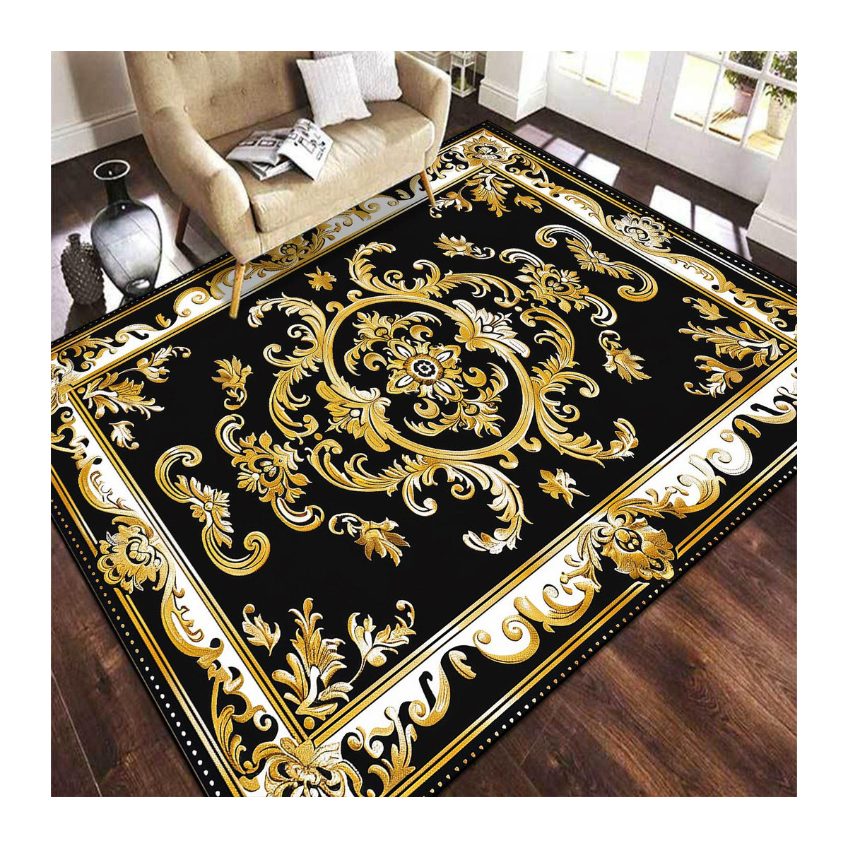 Luxusteppich Binchi Furniture Schwarz, Waschbarer Teppich für Wohnzimmer und Schlafzimmer, B/B/H: 90 x 60 cm - Bild 2