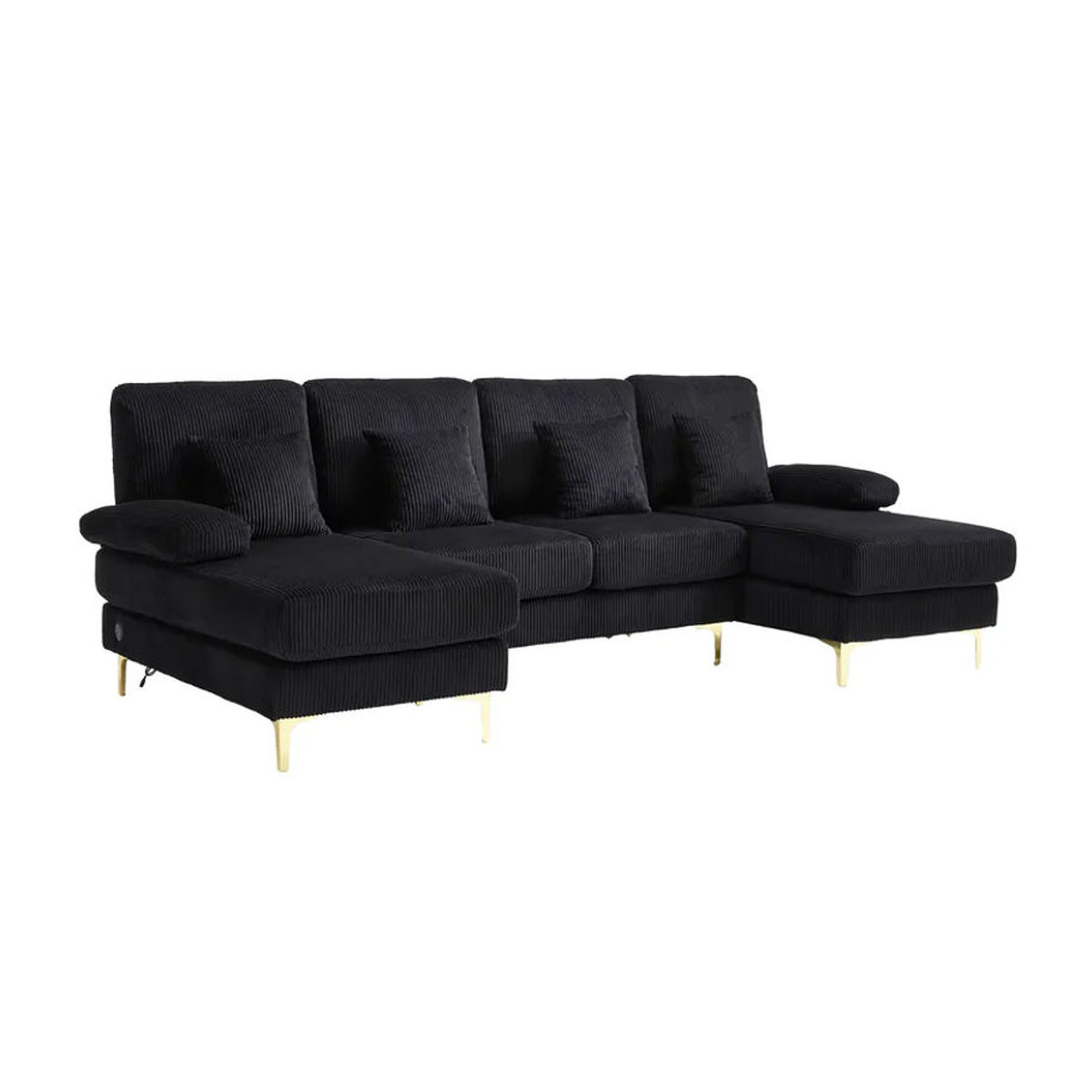LVHOM Modernes U-förmiges Ecksofa in Schwarz aus Samt mit LED-Beleuchtung, USB-Anschluss und 4 Kissen als Wohnlandschaft - Bild 7