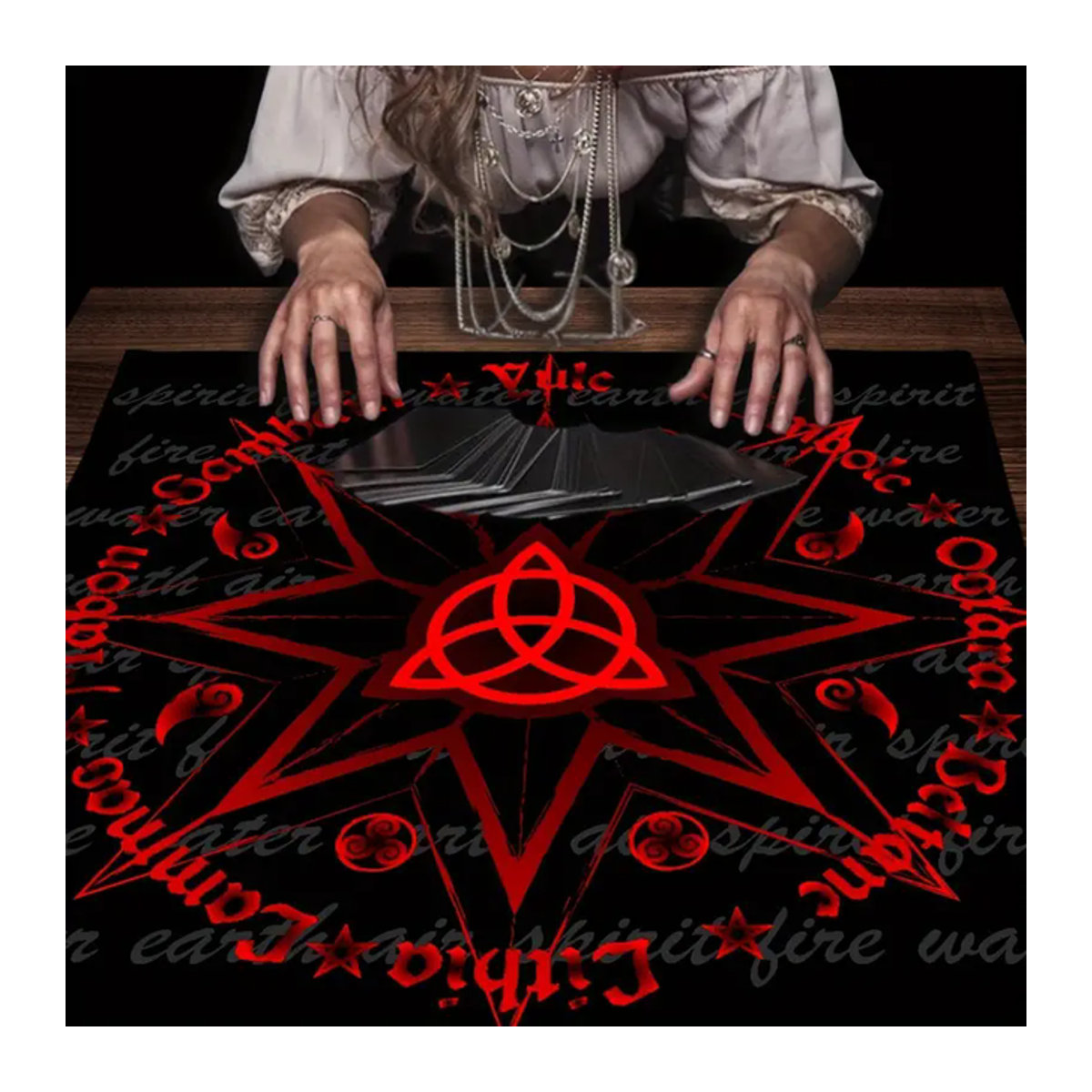 LVJIA Red Wheel Of The Year Tarot-Tischdecke in Rot und Schwarz für Wicca und Paganismus - Bild 1