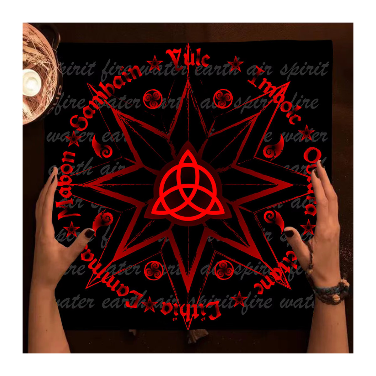 LVJIA Red Wheel Of The Year Tarot-Tischdecke in Rot und Schwarz für Wicca und Paganismus - Bild 2
