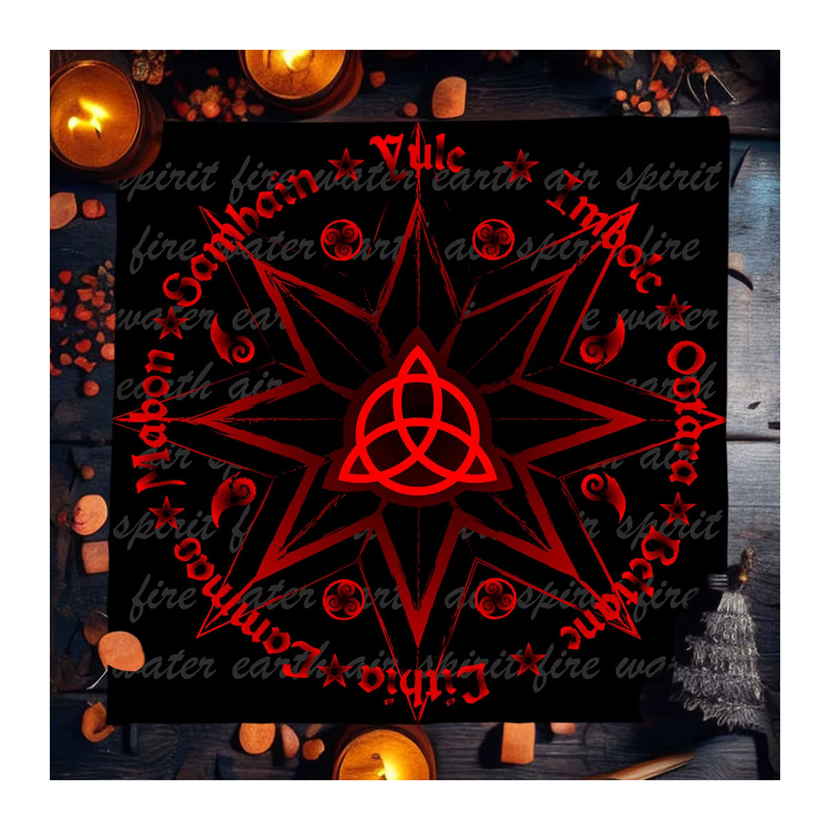 LVJIA Red Wheel Of The Year Tarot-Tischdecke in Rot und Schwarz für Wicca und Paganismus - Bild 3