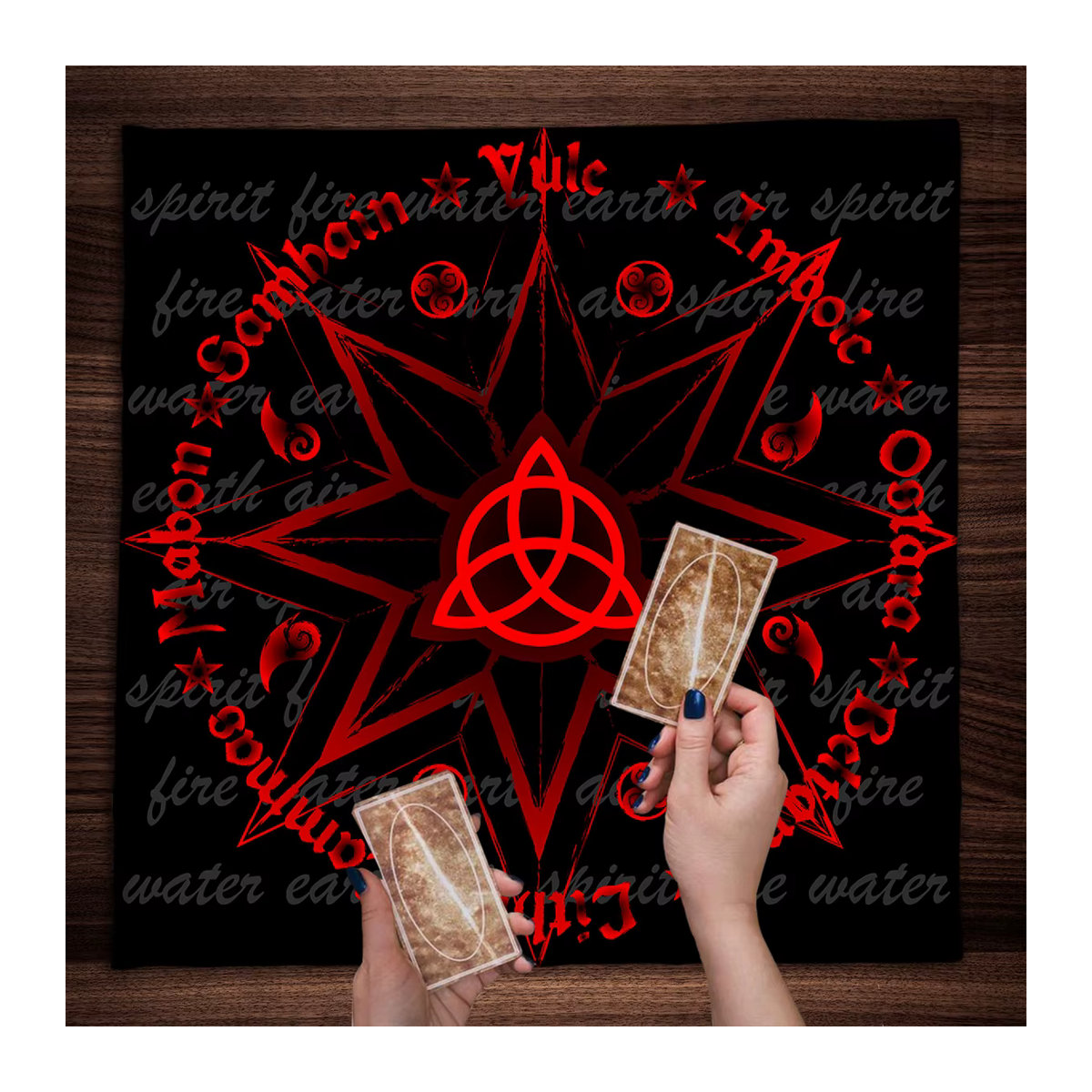 LVJIA Red Wheel Of The Year Tarot-Tischdecke in Rot und Schwarz für Wicca und Paganismus - Bild 4