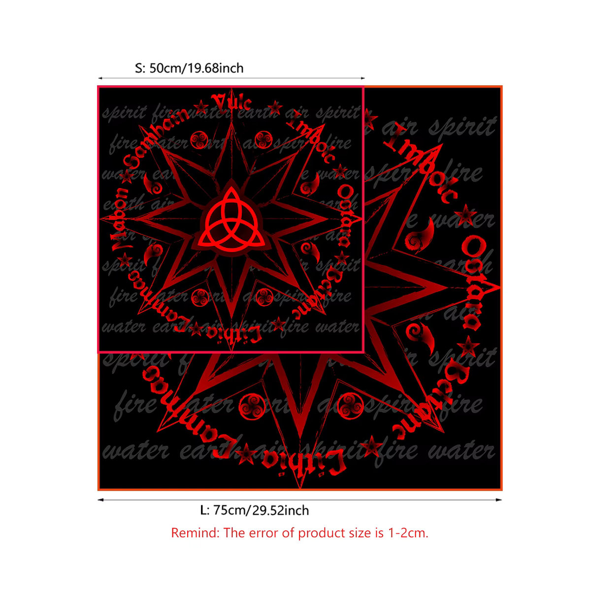 LVJIA Red Wheel Of The Year Tarot-Tischdecke in Rot und Schwarz für Wicca und Paganismus - Bild 5