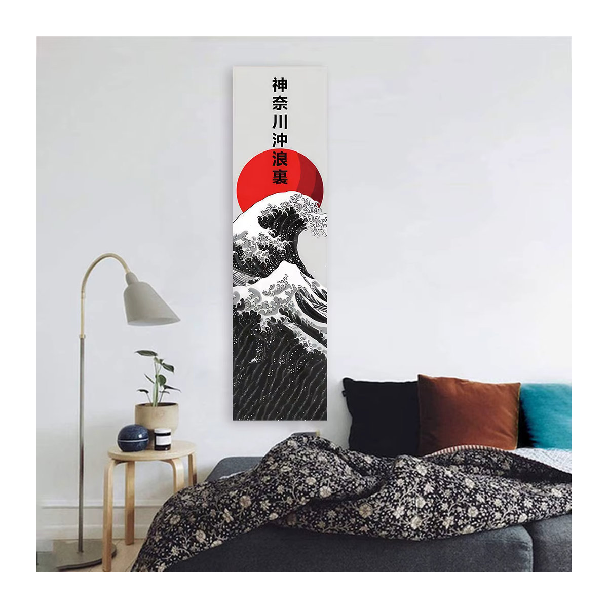 LVJIA Wandteppich Japanische Ozeanwellen mit Roter Sonne in Rot und Weiß, Rechteckiger Wandbehang aus Textil, Breite: 150 cm, Höhe: 40 cm - Bild 2
