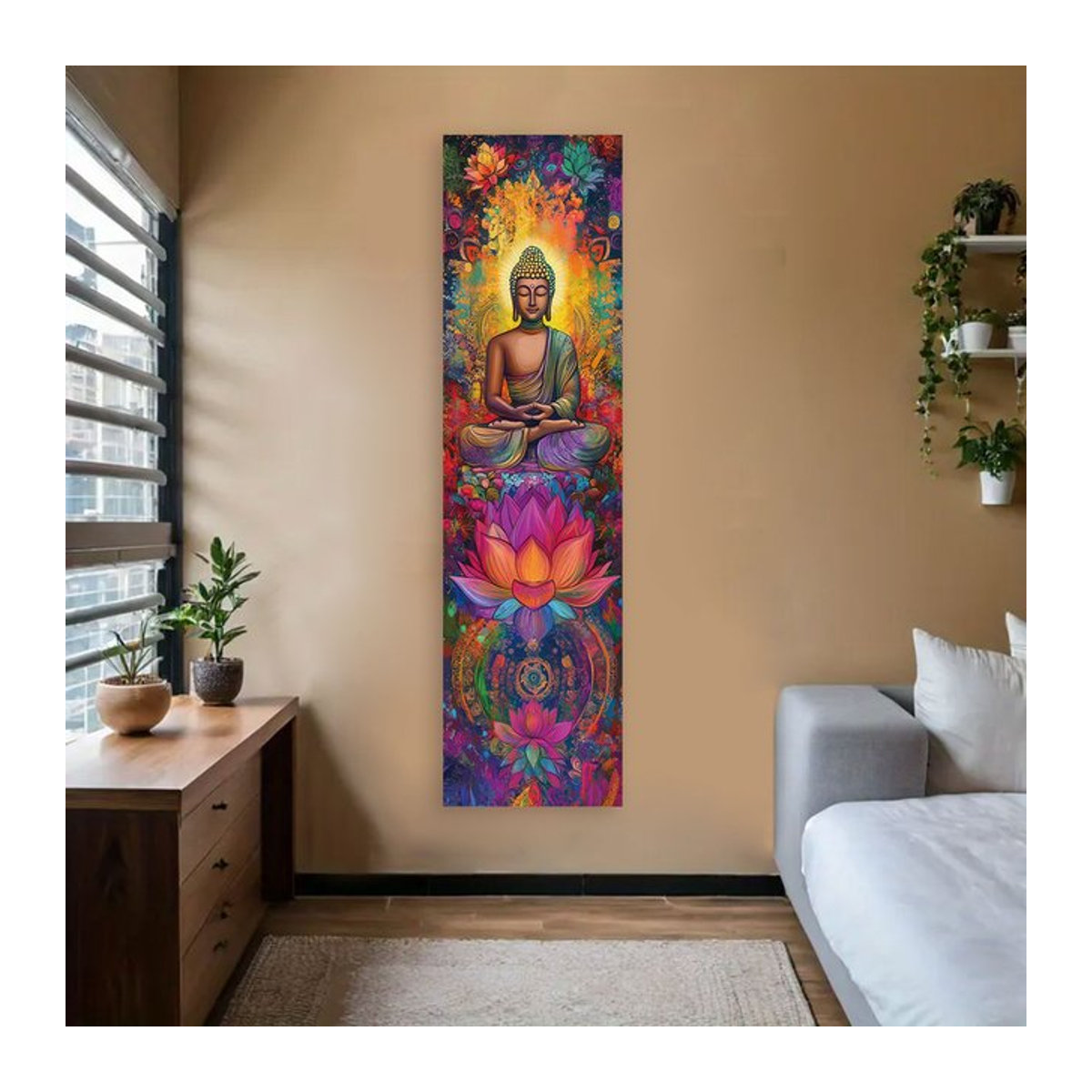 LVJIA Wandteppich mit Buddha-Statuen und Lotus-Mandala in Mehrfarbig, Bohemian Wandbehang für Meditation und Kunst, B/H: 40 x 40 cm - Bild 1
