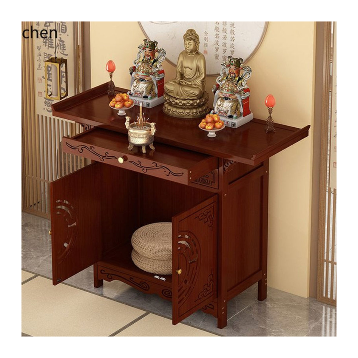 LXC Altarschrank für die Anbetung von Göttern und Buddha-Statuen in Braun im klassischen Design - Bild 1