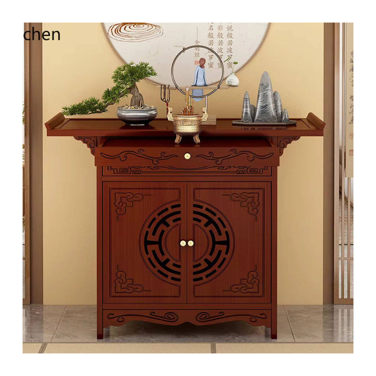 LXC Altarschrank für die Anbetung von Göttern und Buddha-Statuen in Braun im klassischen Design - Bild 3