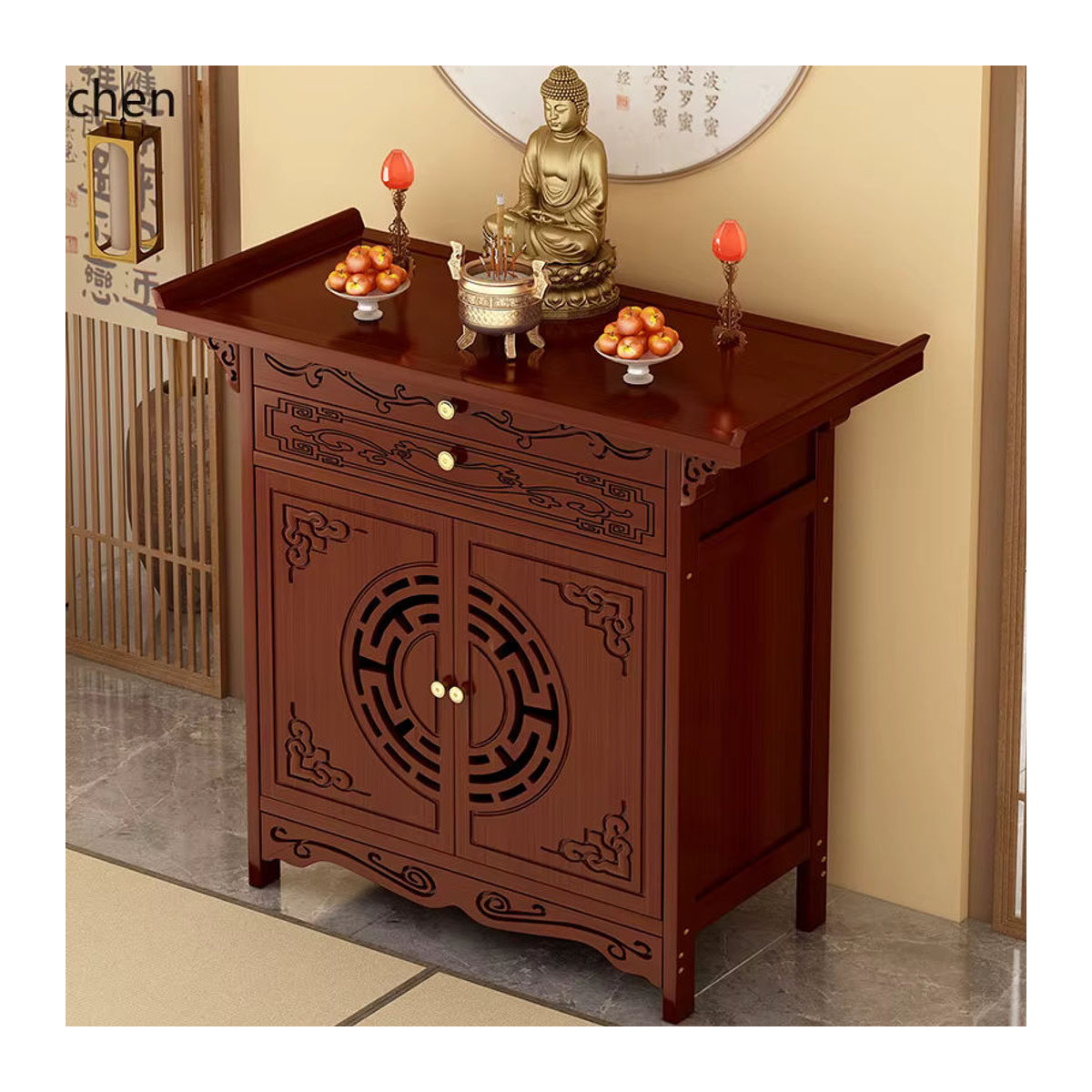 LXC Altarschrank für die Anbetung von Göttern und Buddha-Statuen in Braun im klassischen Design - Bild 4