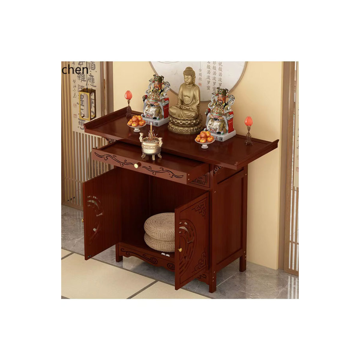 LXC Altarschrank für die Anbetung von Göttern und Buddha-Statuen in Braun im klassischen Design - Bild 6