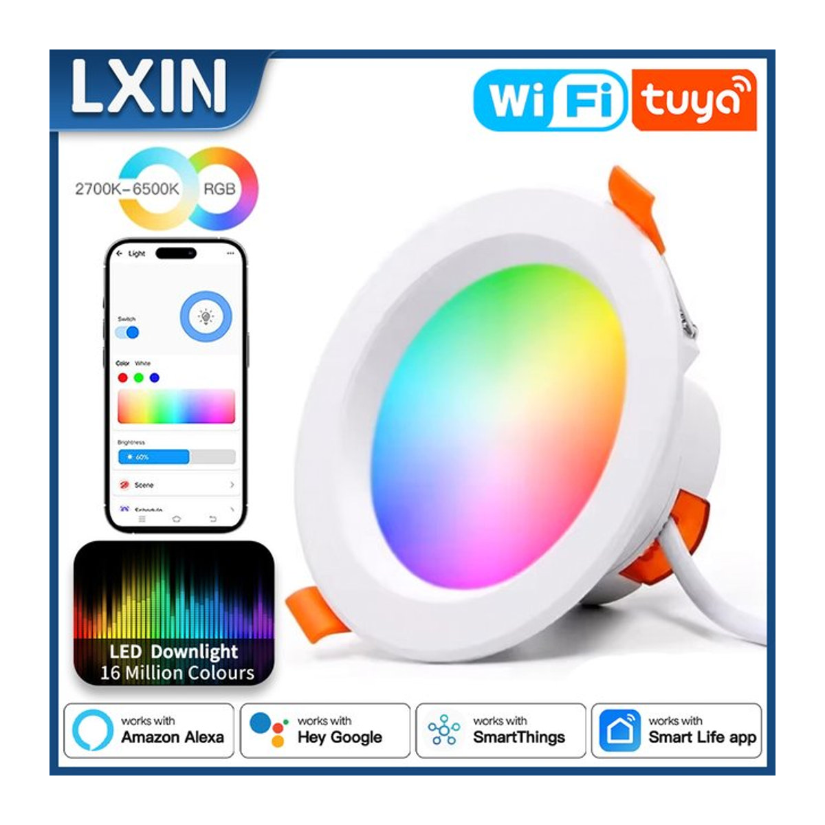 LXIN Tuya Smart LED Einbaustrahler WIFI RGBCW Dimmbarer Spot mit Alexa und Google Home Unterstützung - Bild 1