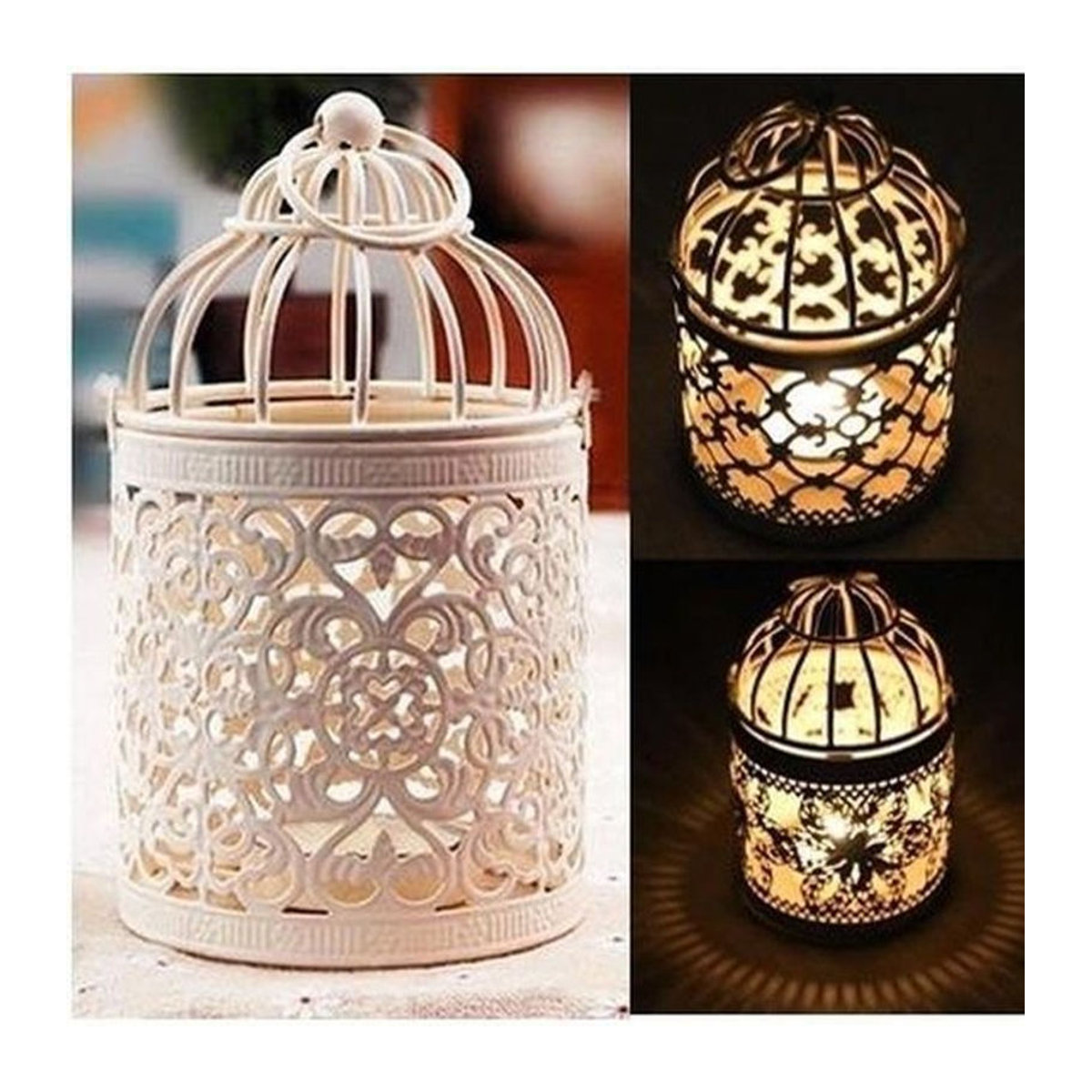 LY Home&Kitchen 050 Hängender Vogelkäfig-Kerzenständer aus Metall in Weiß für Teelicht, Vintage Dekoration für Hochzeit und Weihnachten - Bild 1