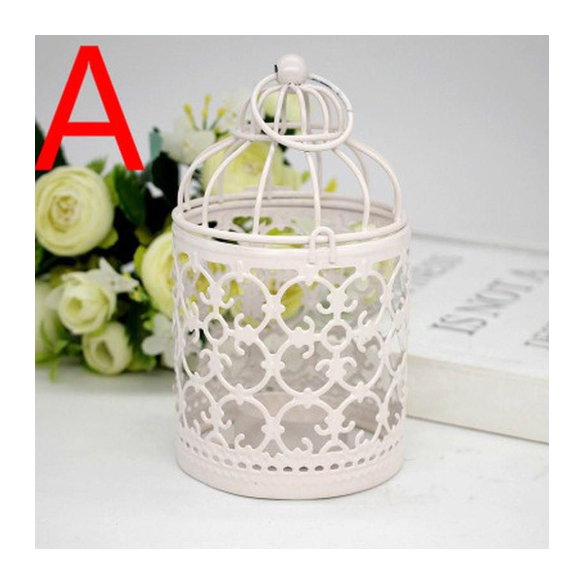 LY Home&Kitchen 050 Hängender Vogelkäfig-Kerzenständer aus Metall in Weiß für Teelicht, Vintage Dekoration für Hochzeit und Weihnachten - Bild 3