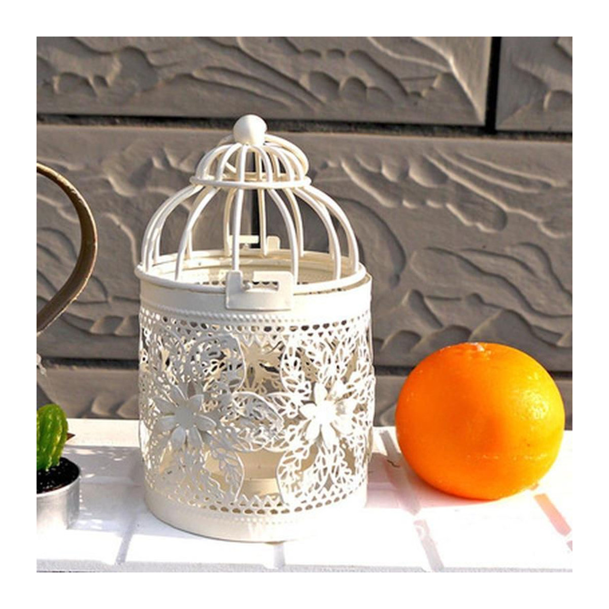 LY Home&Kitchen 050 Hängender Vogelkäfig-Kerzenständer aus Metall in Weiß für Teelicht, Vintage Dekoration für Hochzeit und Weihnachten - Bild 6