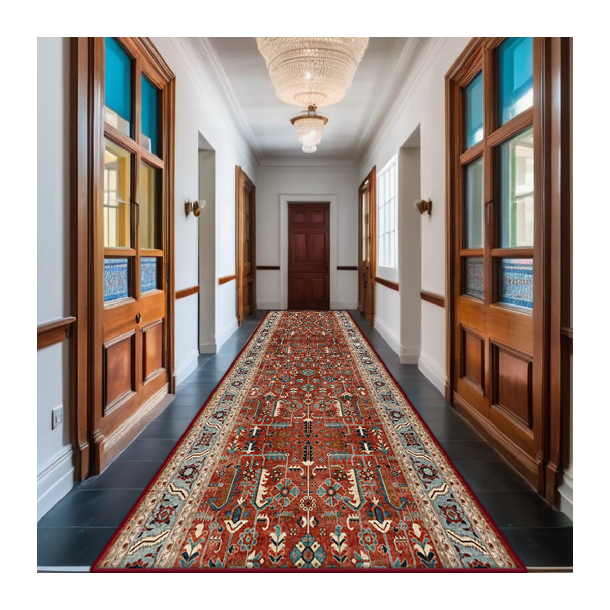 LYAHKAE Persischer Korridor-Teppich in Rot, rutschfester Boho-Läufer im Retro-Design, waschbar - Bild 1