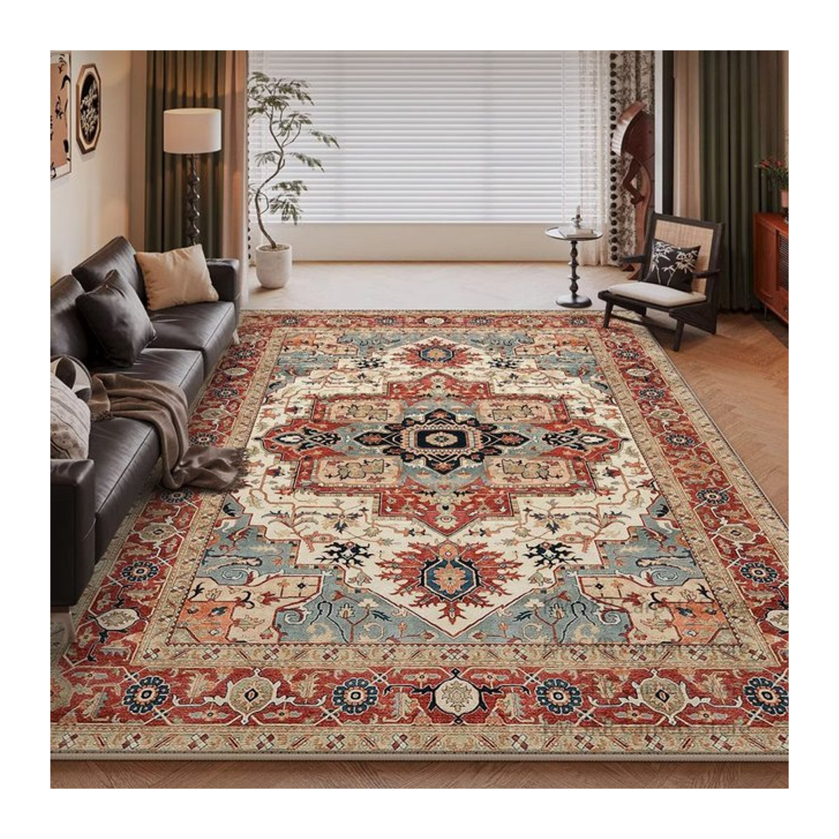 LYAHKAE Vintage Luxus-Wohnzimmerteppich im Perser-Stil, mehrfarbig, maschinenwaschbar, Plüschmatte für Wohnzimmer und Schlafzimmer - Bild 1