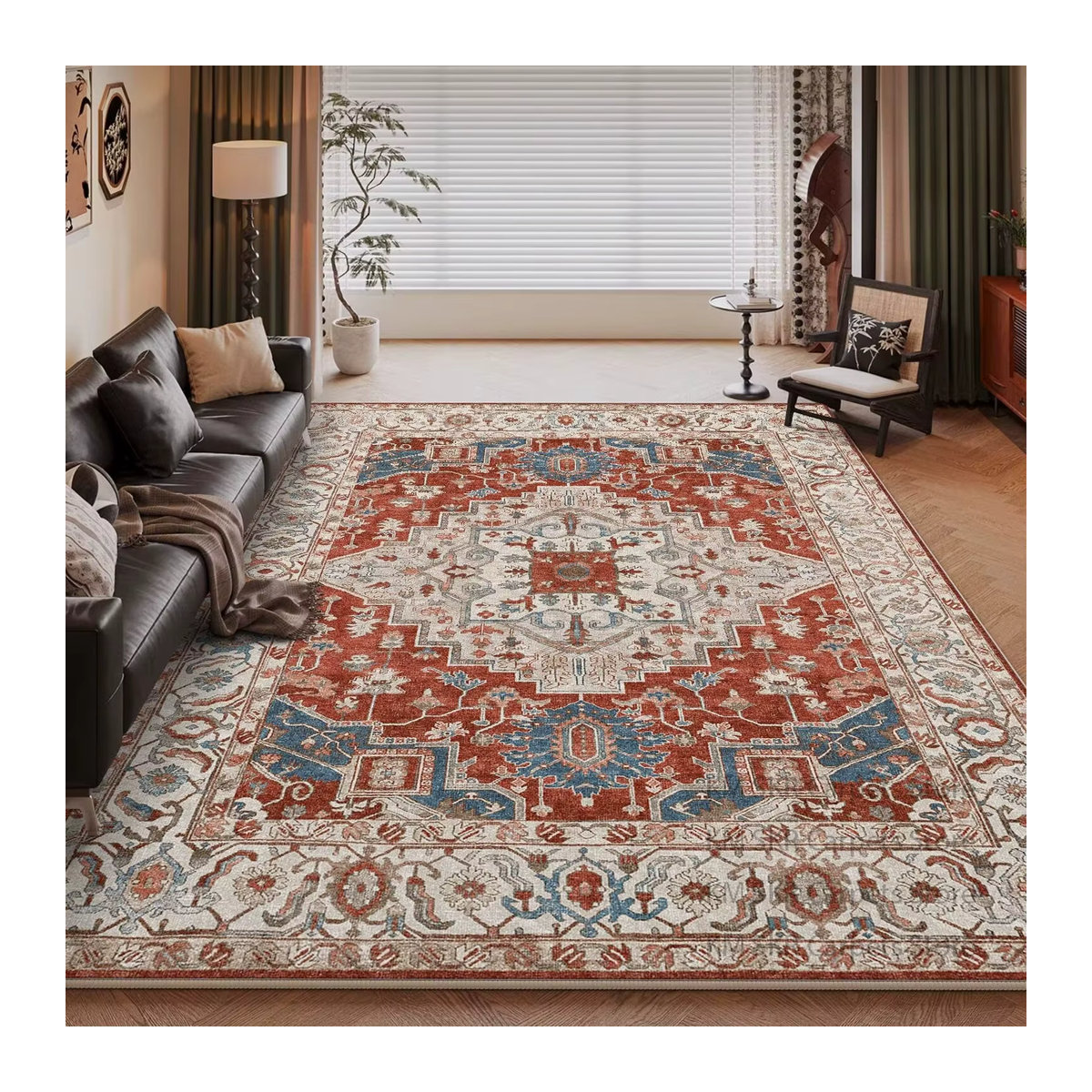 LYAHKAE Vintage Luxus-Wohnzimmerteppich im Perser-Stil, mehrfarbig, maschinenwaschbar, Plüschmatte für Wohnzimmer und Schlafzimmer - Bild 2
