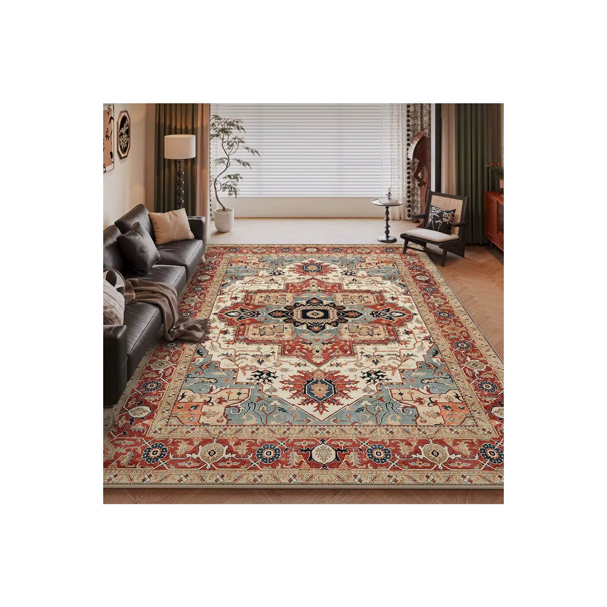 LYAHKAE Vintage Luxus-Wohnzimmerteppich im Perser-Stil, mehrfarbig, maschinenwaschbar, Plüschmatte für Wohnzimmer und Schlafzimmer - Bild 3