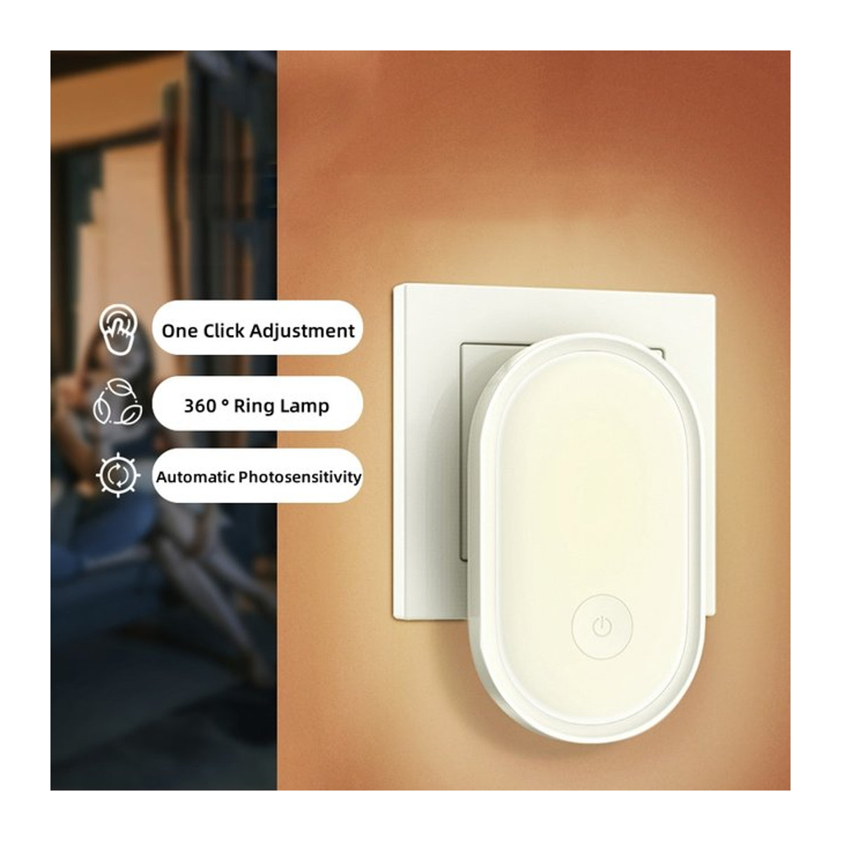 lyfs LED Nachtlicht Wandlampe mit Lichtsteuerung und Induktion in Weiß, minimalistisches Design für Schlafzimmer und Wohnräume - Bild 1