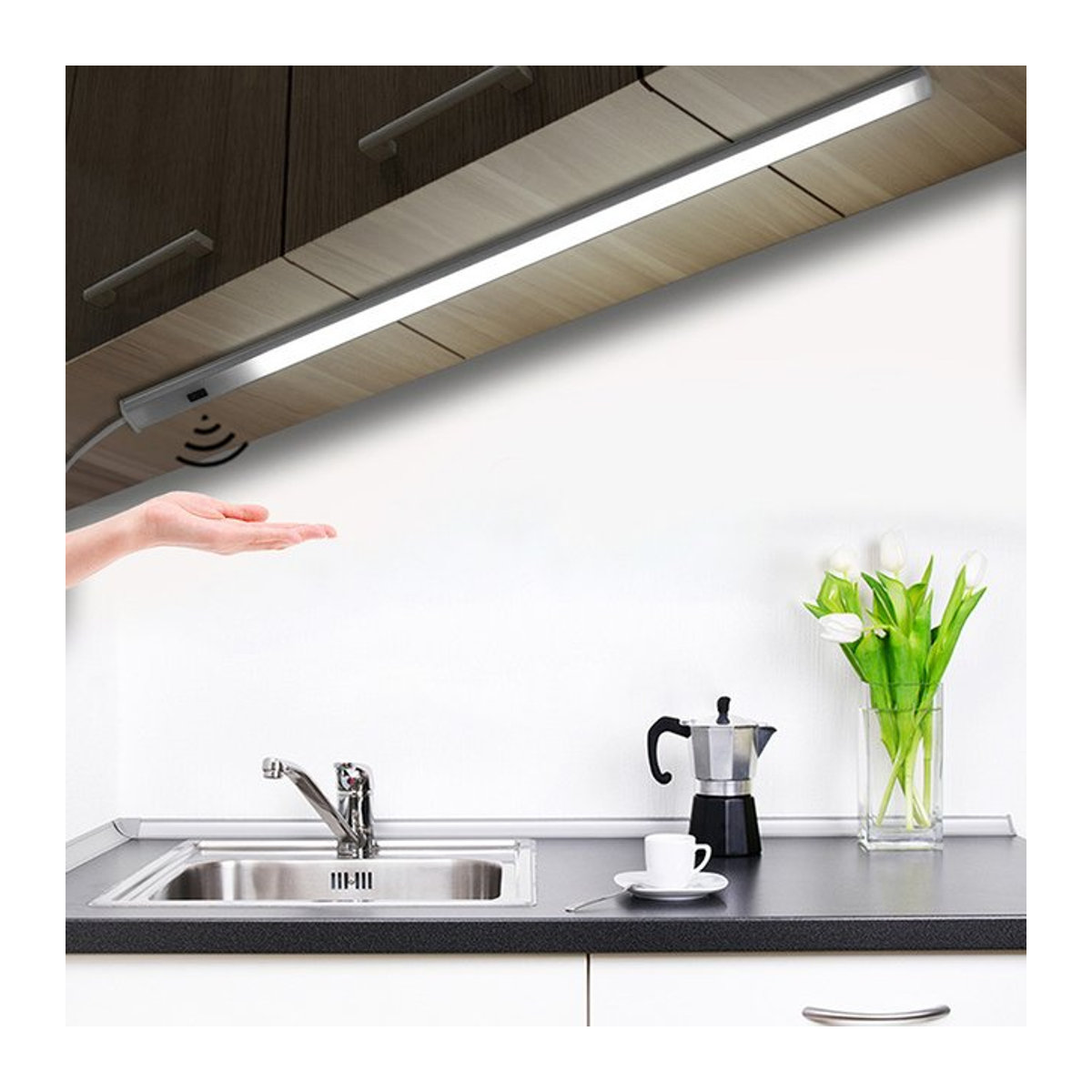 lyfs LED Schrankbeleuchtung mit PIR-Bewegungssensor und Hand-Sweep-Funktion, Warmweiß, Weiß, Möbelbeleuchtung - Bild 1