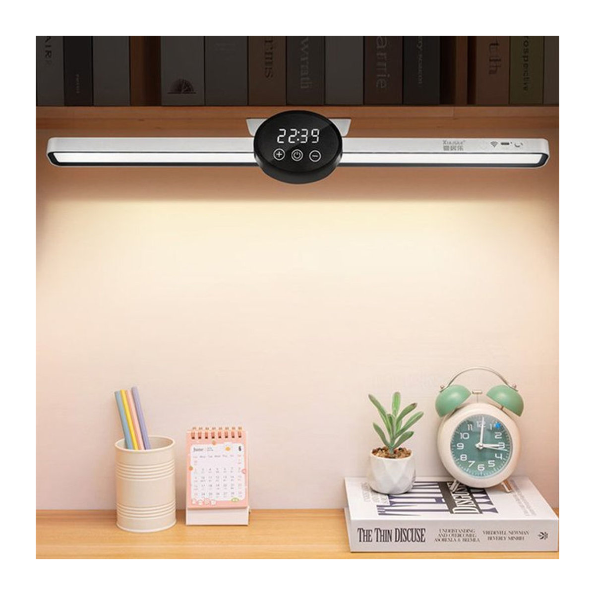 Lyfs LED Schreibtischlampe in Schwarz mit magnetischer Uhr und stufenlosem Dimmen, USB wiederaufladbar, Höhe: 55 cm - Bild 1