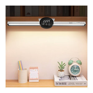 Lyfs LED Schreibtischlampe in Schwarz mit magnetischer Uhr und stufenlosem Dimmen, USB wiederaufladbar, Höhe: 55 cm