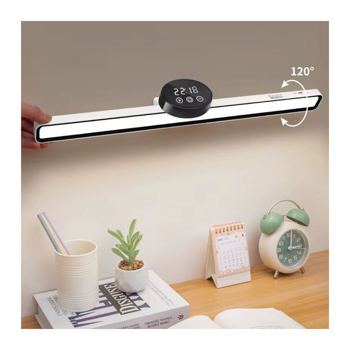Lyfs LED Schreibtischlampe in Schwarz mit magnetischer Uhr und stufenlosem Dimmen, USB wiederaufladbar, Höhe: 55 cm - Bild 3