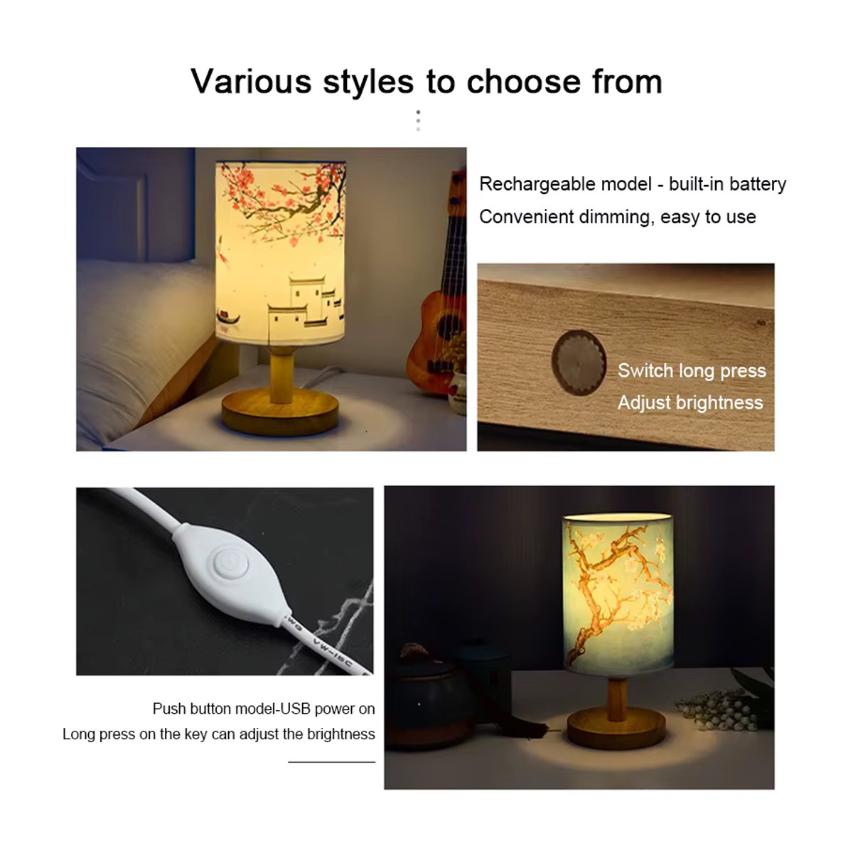Lyfs LED Tischlampe im chinesischen Stil mit Stofflampenschirm und Dimmfunktion in Natur - Bild 4