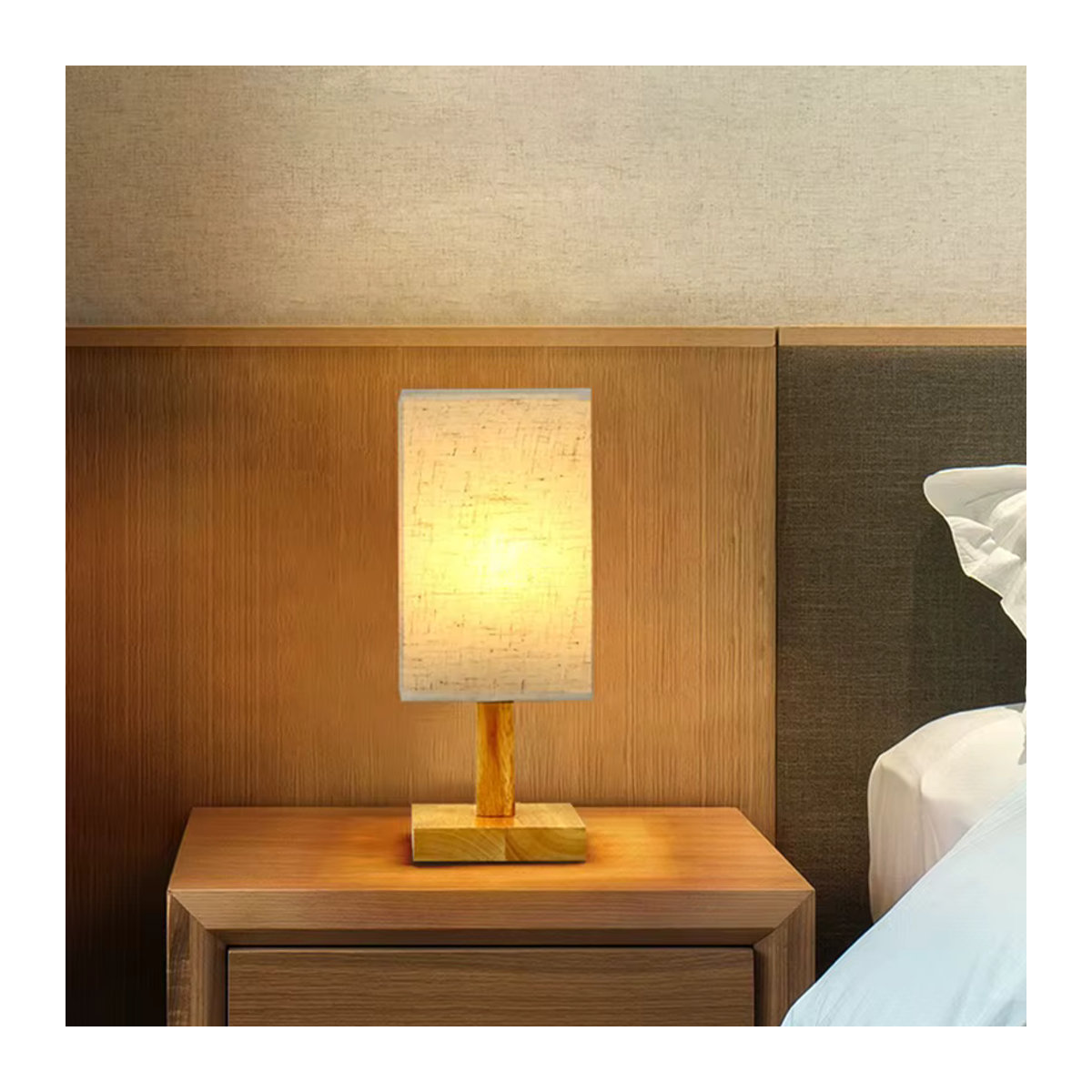 Lyfs LED Tischlampe im chinesischen Stil mit Stoffschirm in Beige und dimmbarer warmweißer Beleuchtung via USB-Anschluss - Bild 3