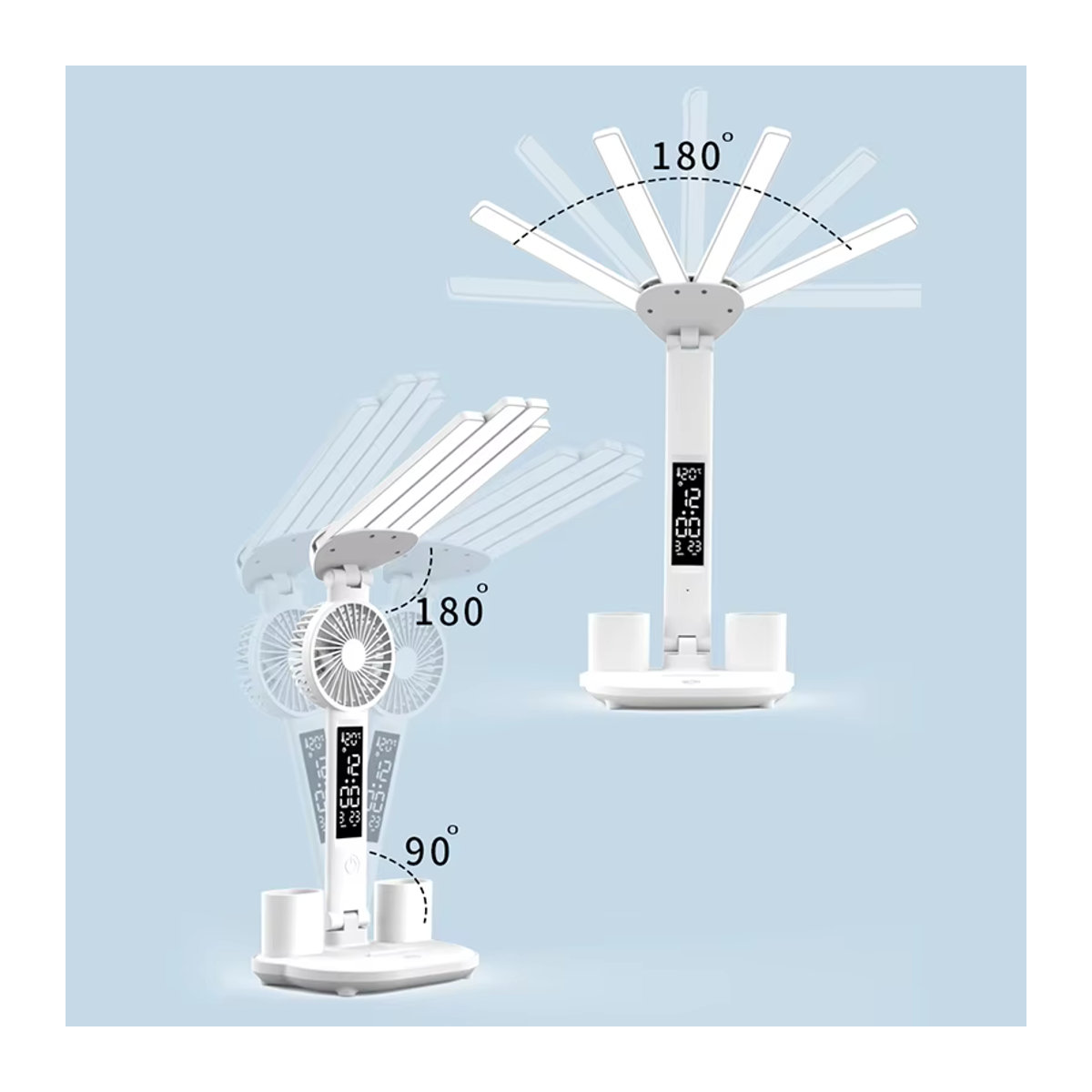 Lyfs LED Tischlampe in Weiß mit integriertem Ventilator und digitaler Uhranzeige, wiederaufladbare Schreibtischlampe im modernen Design - Bild 3