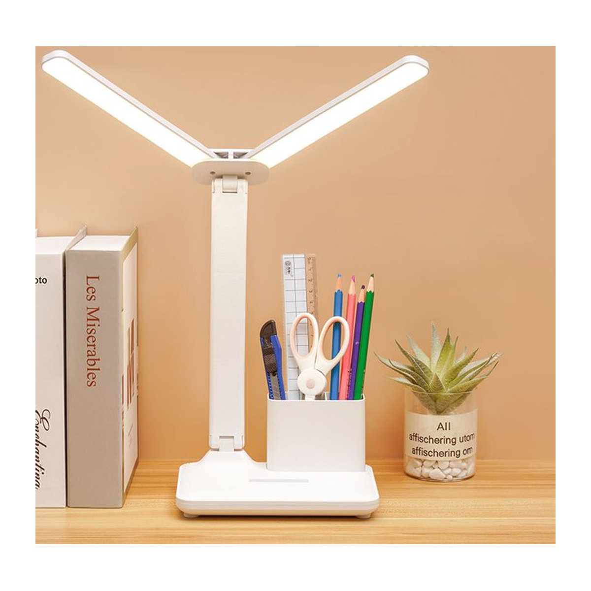 Lyfs LED Tischlampe minimalistisch, stufenlos dimmbar, USB-Ladefunktion, Schreibtischlampe und Nachtlampe für das Schlafzimmer, Weiß - Bild 1