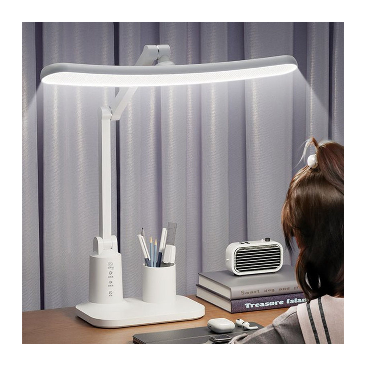 Lyfs LED Tischlampe Weiß Minimalistisch mit Augenschutz, Touch-Dimmer und USB-Wiederaufladung - Bild 1