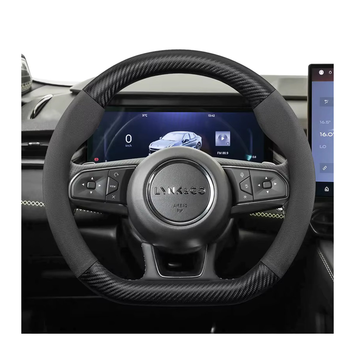 Lynk&Co Lenkradbezug aus Wildleder mit mattierter Kohlefaserstruktur in Schwarz für die Modelle 01 02 03 05 06 09 und Z20 Phev - Bild 3