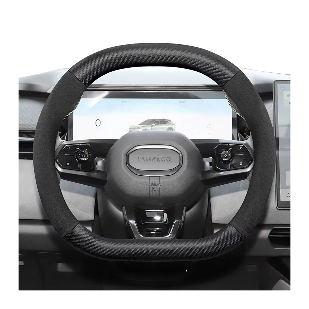 Lynk&Co Lenkradbezug aus Wildleder mit mattierter Kohlefaserstruktur in Schwarz für die Modelle 01 02 03 05 06 09 und Z20 Phev - Bild 4