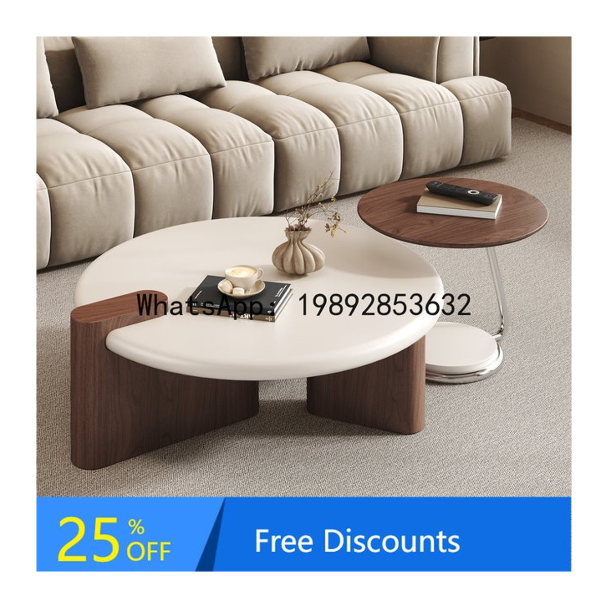 LYY Couchtisch-Set in Creme und Beige im Vintage-Stil, runder Couchtisch für dein Wohnzimmer - Bild 1
